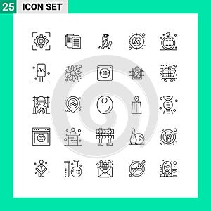 Set of 25 Modern UI Icons Symbols Signs for target, focus, wlan, tool, construction