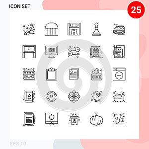 Set of 25 Modern UI Icons Symbols Signs for van, bus, checkpoint, gearbox, car