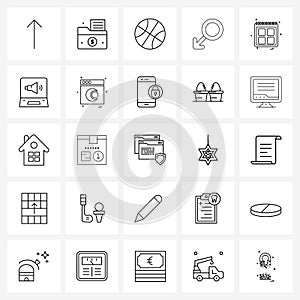 Set of 25 Simple Line Icons of date, calendar, ball, sex symbol, male gender