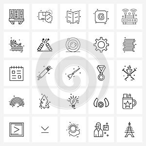 Set of 25 Simple Line Icons for Web and Print such as protection, g, map, font, alp abates