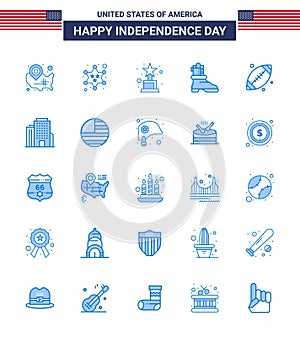 Set of 25 Vector Blues on 4th July USA Independence Day such as sport; ball; star; american; shose