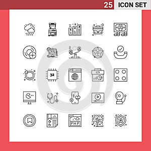 Set of 25 Vector Lines on Grid for cash, office, bar, case, phases