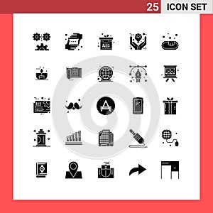 Set of 25 Vector Solid Glyphs on Grid for ideas, management, perspective, defining, gift
