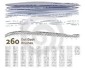 Set of 260 unique dot-dash sketch art brushes.