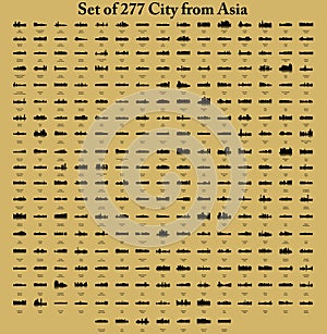 Set of 277 City Silhouette from Asia Phnom Penh, China, Russia, India, Moscow, Japan, Egypt, Jerusalem, Pyongyang, Seoul, Malaysia
