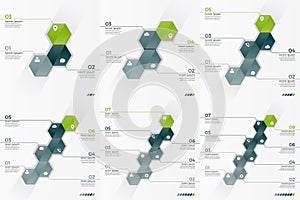 Set of 3-8 option vector infographic templates with 6 hexagons