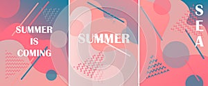 Set of 3 abstract backgrunds. Liquid color abstract background design. Fluid vector gradient design. Summer poster