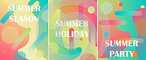 Set of 3 abstract backgrunds. Liquid color abstract background design. Fluid vector gradient design. Summer poster