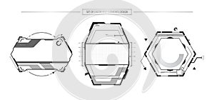 Set of 3 abstract HUD tech icon elements object design