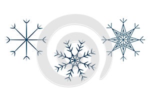 Set of 3 abstract patterned snowflakes. Design elements for posters, banner, billboard, web or promo