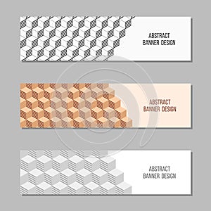 Set of 3 abstract vector banner templates. Banners with geometric elements, isometric cubes
