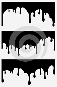 Set of 3 black paint drips. Vector illustration for your design.