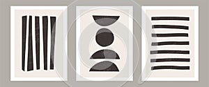 Set of 3 boho art prints, Minimal black shapes on beige