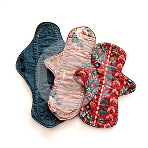 Set of 3 bright cloth reusable sanitary menstrual pads, Washable cloth pads, Eco Women Pads, Zero Waste Concept