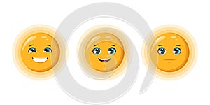 Set, 3 cheerful suns with different emotions