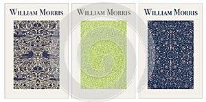 Set of 3 contemporary botanical posters inspired by Morris. Flowers, leaves in the illustration.