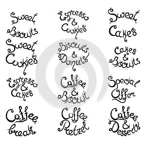 Set 3 of curly lettering Phrases for Coffee Shop. Vector illustration.