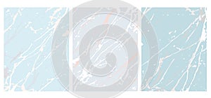 Set of 3 Delicate Abstract Marble Vector Layouts. Blue Background.