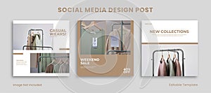 Set 3 of Editable Social Media Instagram Design Post Template with Minimalist Style. Suitable for Post, Sale Banner, Promotion,