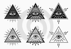 Set of 3 labels with all seeing eye, third eye