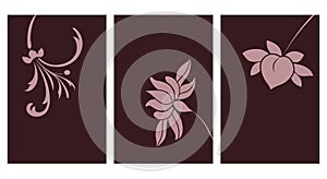 Set of 3 minimalist illustrations for printing. Home decor, wall decorations.