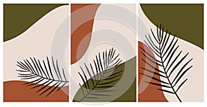 Set of 3 Minimalist Printable Illustrations. Botanical Prints. Boho. Pastel Colors in Orange Tones. Interior Decor.