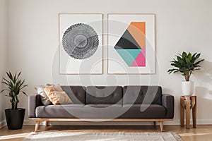 Set of 3 Minimalist wall art. Abstract geometric prints for boho aesthetic interior. Home decor wall prints, terracotta colors. Su