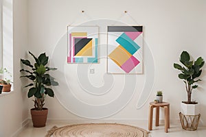 Set of 3 Minimalist wall art. Abstract geometric prints for boho aesthetic interior. Home decor wall prints, terracotta colors. Su