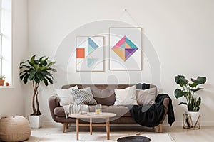 Set of 3 Minimalist wall art. Abstract geometric prints for boho aesthetic interior. Home decor wall prints, terracotta colors. Su