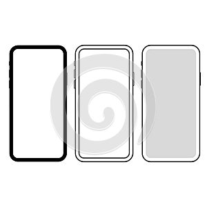 Set of 3 new slim smartphones vector icon isolated on white background