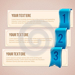 Set of 3 option banners with blue ribbon