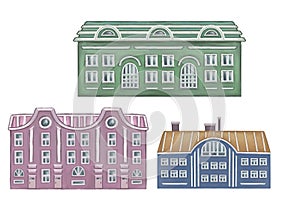 Set of 3 shape Amsterdam, Holland old houses facades. Traditional architecture of Netherlands isolated illustrations
