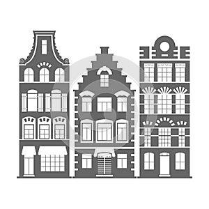 Set of 3 shape Holland old houses facades