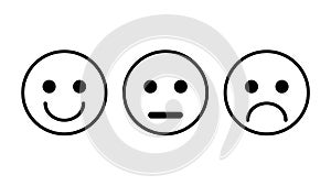 Set of 3 smiley icons. Sad, neutral, smiled.