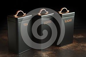 Set of 3 Storage Tins for housing teas, coffee and sugar. three Storage Jars