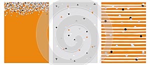 Set of 3 Varius Abstract Vector Layouts. Circle and Triangle Shape Confetti.
