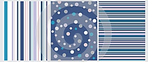 Set of 3 Varius Abstract Vector Prints with Polka Dots and Stripes