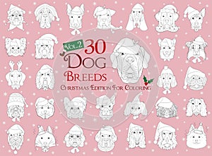Set of 30 dog breeds for coloring with Christmas and winter themes Set 2