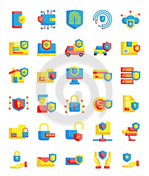 Set of 30 protection and security flat style icons