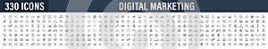 Set of 330 Digital Marketing web icons in line style. Social, networks, feedback, communication, marketing, ecommerce. Vector