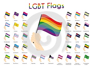 Set of 34 LGBT, sexual and gender tendencies pride flags