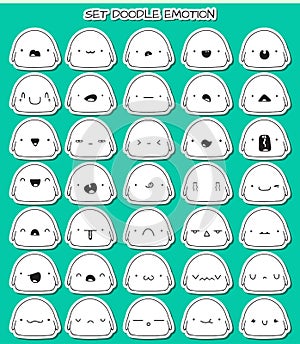 Set of 35 stickers cute sketch characters with doodle emotions