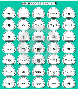 Set of 35 stickers cute sketch characters with doodle emotions