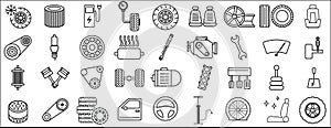 set of 36 flat car parts web icons in line style such as car numberplate