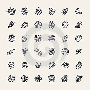 Set of 36 Icons with Bacteria and Germs