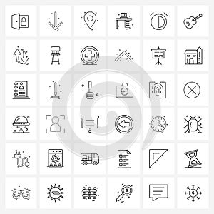 Set of 36 Simple Line Icons of time, alarm, marker, table, computer