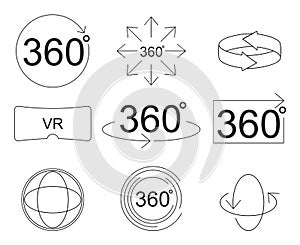 Set of 360 Degree View Related Vector Icons thin line style for Your Design