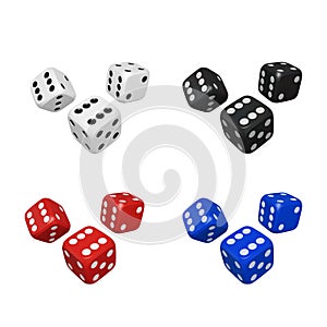 Set of 3d color dices. Render realistic dice. Casino and betting background. Vector
