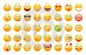 Set of 3d cute Emoticons. Emoji and Smile icons. on white background. vector illustration.