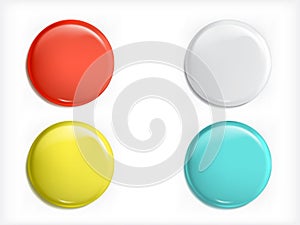 Set of 3D design elements, glossy icons, buttons, badge blue, red, yellow and white isolated